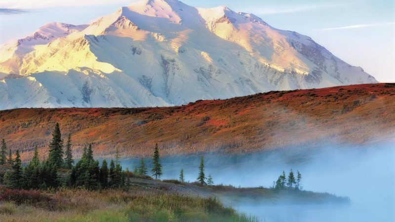 Sample preview: snow-capped peak above autumn tundra